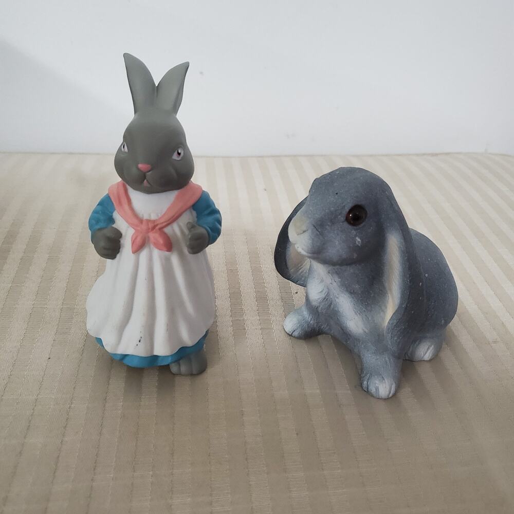2 Vintage Dept 56 Ceramic Easter Bunnies Rabbits Figurines